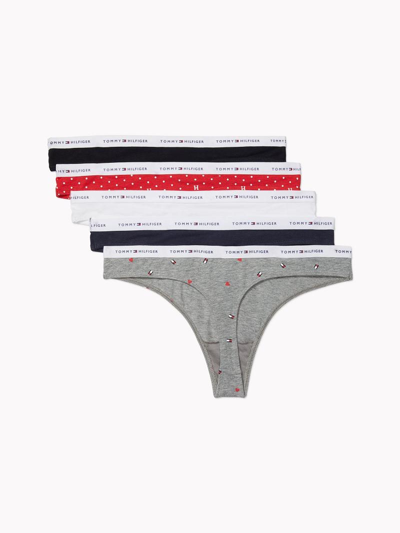 Női Tommy Hilfiger Logo Mix 5PK Thongs Szürke | HU 565ZUT